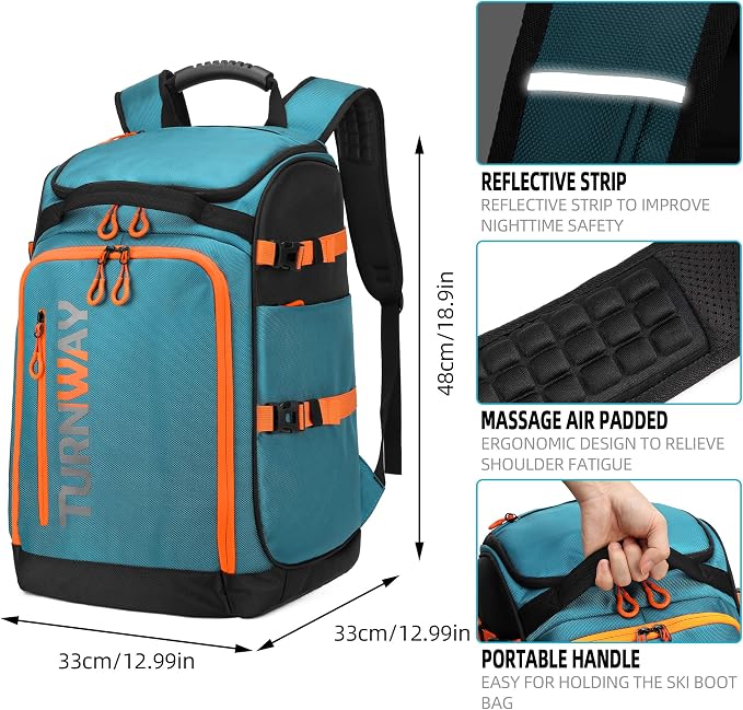 TurnWay Ski/Snowboard Boot Backpack/Ski Boot Backpack | Excellent for Store All Gear | Travel with Waterproof Exterior, Reflective Strip for Men, Women and Youth - Image 2