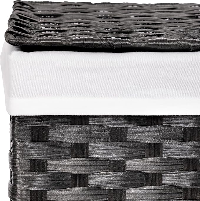 Seville Classics Premium Handwoven Portable Laundry Bin Basket with Carrying Handles, Household Storage for Clothes, Linens, Sheets, Black, Rectangular Hamper - Image 6