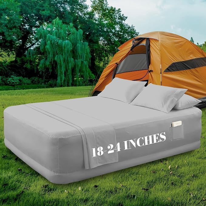 Mocassi 4-Piece Extra Deep Pocket 16-24 Inch Air Mattress Bed Sheet Set- 4PC Sheet Set with Smart Pockets Ideal for Air Beds, RVs, Camping and Guest Rooms Premium Hotel Quality, Twin, Silver Grey - Image 6