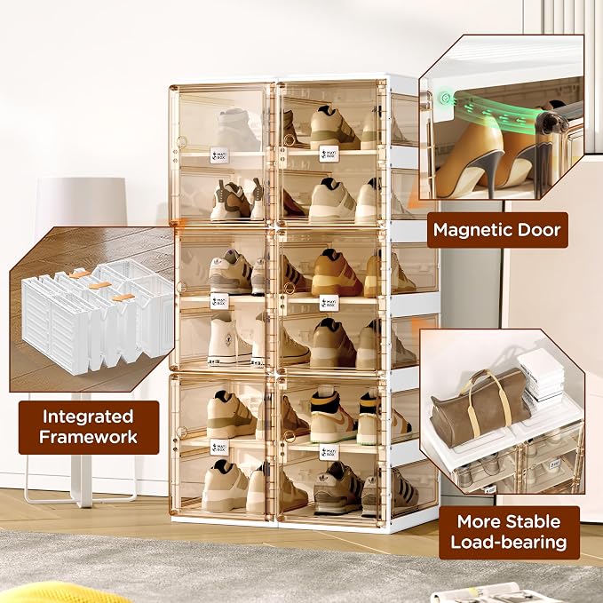 ANTBOX Foldable Shoe Rack,Shoe Organizers for Closet Plastic Shoe Storage Box for Entryway,Living Room,Large Sturdy Stackable Sneaker Cabinet Bins with Magnetic Clear Door 10 Tiers 20 Pairs - Image 6