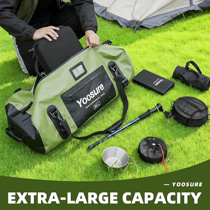 80 lt Waterproof Duffel Bag Motorcycle Dry Bag Backpack, Waterproof Zippered Bags with Backpack Spacer Pad for Kayaking Rafting Boating Canoeing Camping Paddle Beach (Black) - Image 7