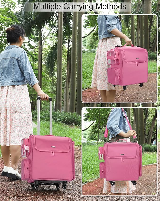 Relavel Rolling Makeup Train Case, Hairstylist Traveling Bag with 4 Wheels, Heat Insulation Full Layer, Adjustable Dividers, Hair Tools and Cosmetics Storage Organizer Trolley Suitcase, Rose Pink - Image 7