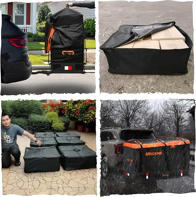 Mockins 30 CuFt Trailer Hitch Cargo Carrier Bag & Packing Cubes 29"x23"x12" | 60"x24"x36" Waterproof Cargo Bag for Hitch Carrier | Set of Vehicle Soft-Shell Carriers with 6 Cubes, 3 Buckle Straps & Lock - Image 6
