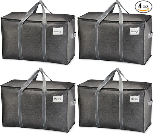 VENO 4 Pack Heavy Duty Moving Bags, Extra Large Storage Bags with Reinforced Handles & Strong Zippers, Foldable & Reusable Moving Box Alternative for Clothes & Dorm Storage by Veno
