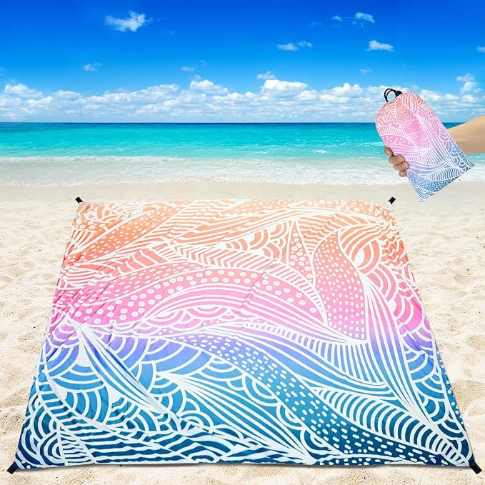 WIWIGO Beach Blanket Sandproof Extra Large Beach Mat Adults Waterproof Quick Drying Sand Free Mat Made by Premium Polyester with 4 Stakes & 4 Corner Pockets for Outdoor Travel Camping Hiking - Image 6