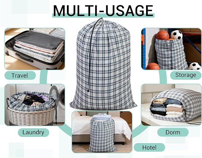 ZPECC Bulk Travel Laundry Bag,Extra Large Heavy Duty Laundry Bags 24 Pack,Washable Dirty Clothes Organizer for Commercial College Dorm Hotel Camping and Home Storage 30x40(Checkered) - Image 3