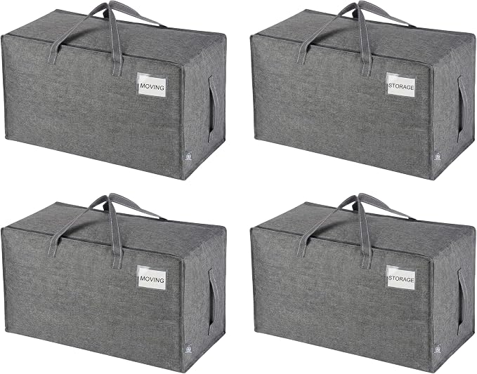 VENO 4 Pack Extra Large Heavy Duty Moving Bags with Wide Opening & Reinforced Handles, Reusable Storage Tote Bags with Strong Zippers for Clothes, College Dorm Essentials & Moving Supplies by Veno