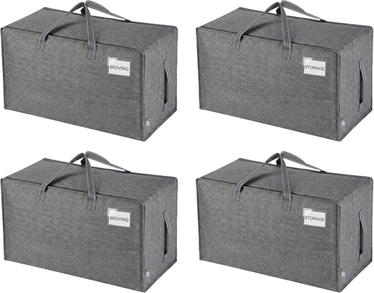 VENO 4 Pack Extra Large Heavy Duty Moving Bags with Wide Opening & Reinforced Handles, Reusable Storage Tote Bags with Strong Zippers for Clothes, College Dorm Essentials & Moving Supplies by Veno