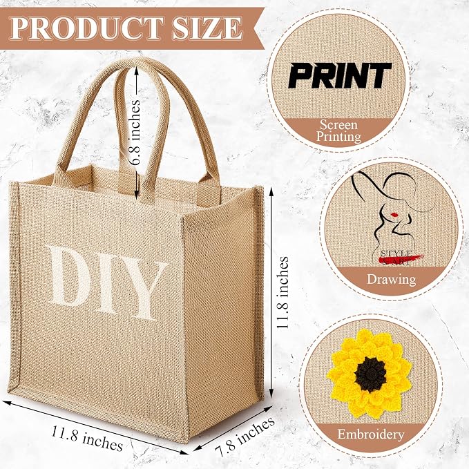 Saintrygo 12 Pcs Burlap Jute Tote Bags with Handle Reusable Blank Bridesmaid Gift Bags for Shopping Wedding DIY, 12x12x7.7In(Jute) - Image 2