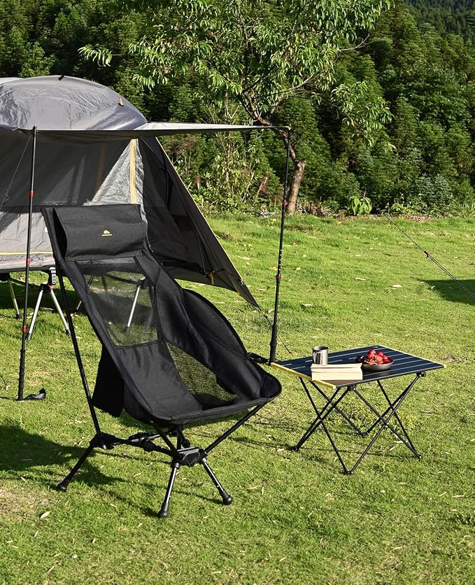iClimb Ultralight Compact Camping Folding Beach Chair with Anti-Sinking Large Feet (Black - Triangular Frame High Back - 2PC) - Image 9