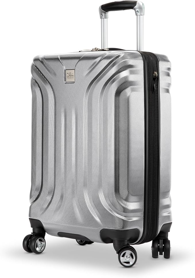Skyway Nimbus 4.0 Expandable, Durable Hardside, 4 Wheel Spinner, Lightweight Suitcase, Unisex, Stylish, Shiny Silver, Carry-On 20-Inch by SkywayLuggage
