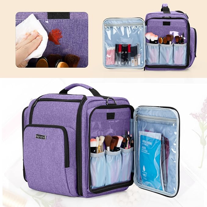BAFASO Large Travel Toiletry Bag with 4 Removable Pouches, Purple | Multifunctional Makeup Bag for Toiletry Supplies. - Image 4