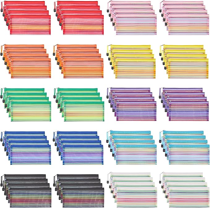 JARLINK Zipper Mesh Pouch, 80 Pcs multi-use Pencil Pouches in 10 Colors | Multipurpose Pencil Pouch Bulk for School, Office Supplies, Cosmetics, Makeup&Travel Accessories, Mixed Color by JARLINK