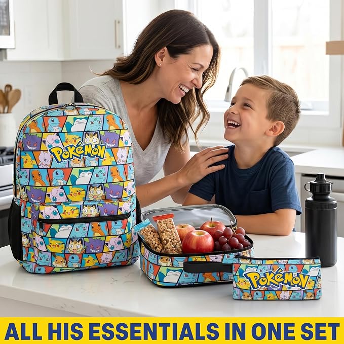 Get Trend Pokemon Boys Backpack 4 Piece Set | 18 In Bookbag with Insulated Lunch Bag, Zipped Pencil Case & BPA-Free Water Bottle, Adjustable Padded Straps, Gifts for Boys - Image 6