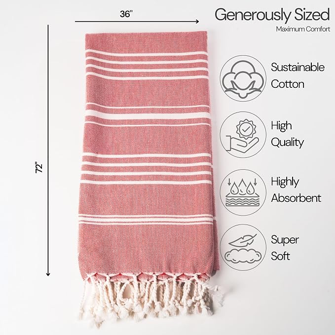 Salt Earth 100% Cotton Sateen Turkish Beach Towel (Set of 4, 36"x72") - Soft, Quick Dry, Absorbent Towels for Bathroom, Home, Travel, Pool, Spa, Bath, Swim - Beach Towels Oversized (Lavender, Red) - Image 4