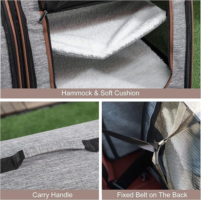 PawHut 39" Portable Soft-Sided Cat Carrier, Cat Kennel, Travel Dog Crate with Divider, Two Compartments, Soft Cushions & Storage Bag, Easy to Fold, Light Gray | Cat Kennel, Travel Dog Crate with Divider, Soft Cushions & Storage Bag, Easy to Fold - Image 7