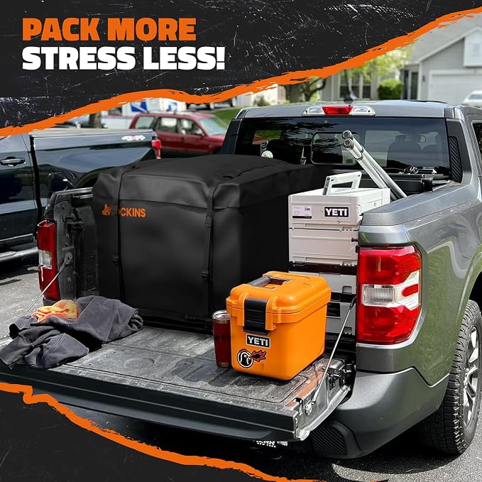 Mockins 30 CuFt Square Weatherproof Trailer Hitch Cargo Carrier Bag | 40"x40"x32" 500D PVC Cargo Bag for Hitch Carrier | Versatile Waterproof Truck Bed Storage Set w/ Buckle Straps, Lock & Case - Image 8