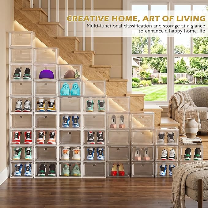 7 code Shoe Organizer, Clear Thickened Stackable Shoe Boxes with Magnetic Door, Collapsible Closet Storage Rack for Sneakers & Boots, 6 Pack White, Virgin Material, Not Recycled Plastic for Household - Image 3
