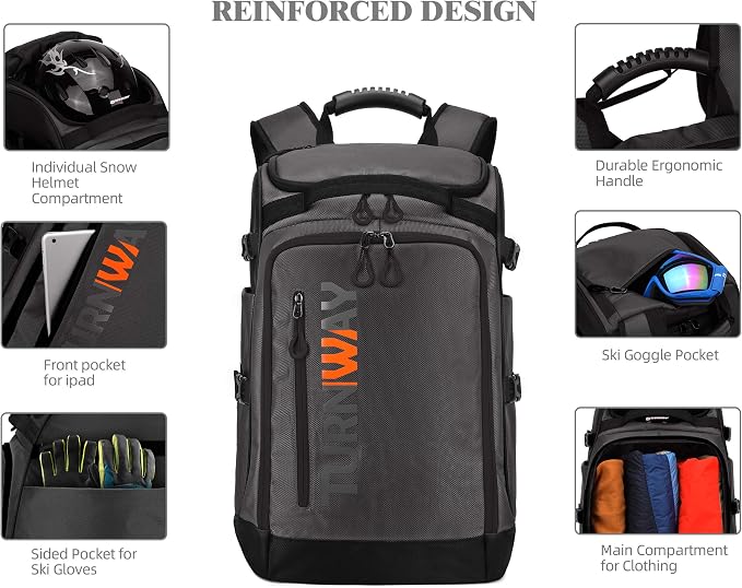 TurnWay Ski/Snowboard Boot Backpack/Ski Boot Backpack | Excellent for Store All Gear | Travel with Waterproof Exterior, Reflective Strip for Men, Women and Youth - Image 4