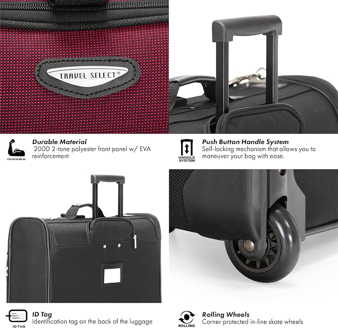 Travel Select Amsterdam Business Rolling Garment Bag, Softside Expandable Rolling 2-Wheeled Suit Carrier, Red, One Size - Image 6