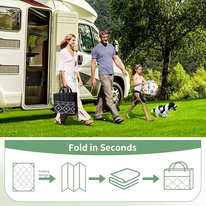 GENIMO Outdoor Rug, Waterproof Plastic Rugs for Patio, 6'x9' Black Brown | Outside Larger Modern Carpet Mat for Porch Decor, Deck, Balcony, Camping, RV, Backyard, Picnic, Beach, Reversible - Image 6