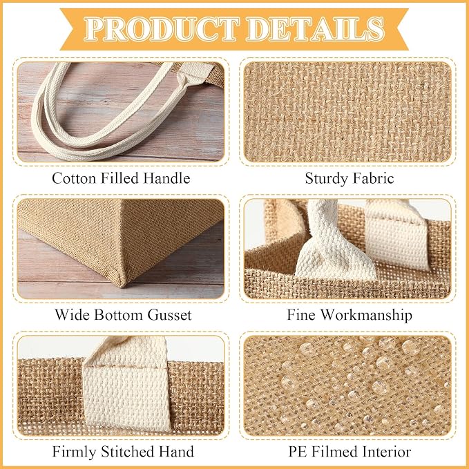 Saintrygo 12 Pcs Burlap Jute Tote Bags with Handle Reusable Blank Bridesmaid Gift Bags for Shopping Wedding DIY, 12x12x7.7In(Jute and White) - Image 3