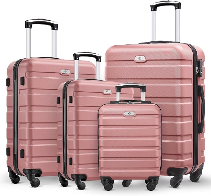 Suitour 4 Piece Luggage Sets, Hard Shell Suitcase Set with Spinner Wheels 16 20 24 28inch Travel Sets(Rose Gold) by Suitour