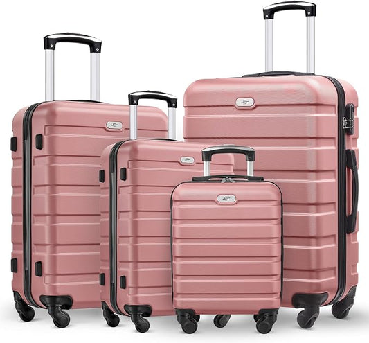 Suitour 4 Piece Luggage Sets, Hard Shell Suitcase Set with Spinner Wheels 16 20 24 28inch Travel Sets(Rose Gold) by Suitour
