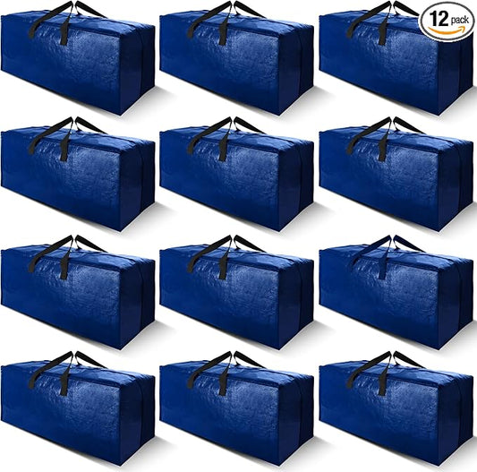 Cosy Family 12 Pack Heavy Duty Moving Bags with Backpack Straps - Strong Handles & Zippers, Storage Totes For Space Saving, Fold Flat, Alternative to Moving Box (X-Large-Set of 12, Blue) by Cosy+Family