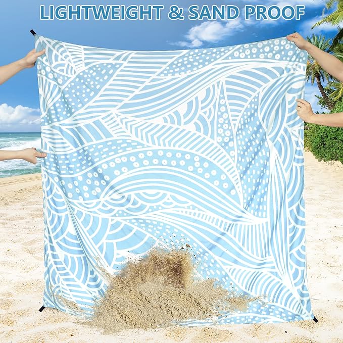 WIWIGO Beach Blanket Sandproof Extra Large Beach Mat Adults Waterproof Quick Drying Sand Free Mat Made by Premium Polyester with 4 Stakes & 4 Corner Pockets for Outdoor Travel Camping Hiking - Image 3