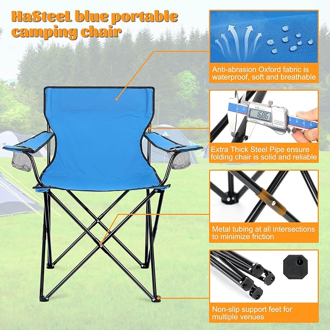 HaSteeL Camping Chairs 4 Pack, Oversized Folding Chair with Cup Holders for Adults, Portable Chair & Carry Bag for Outdoor Backyard, Beach, Lawn, Patio, Picnic, Fishing, Oxford Fabric & Heavy Duty - Image 3
