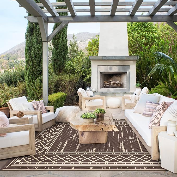 GENIMO Outdoor Rug, Waterproof Plastic Rugs for Patio, 6'x9' Mottledbrown | Outside Larger Modern Carpet Mat for Porch Decor, Deck, Balcony, Camping, RV, Backyard, Picnic, Beach, Reversible - Image 2