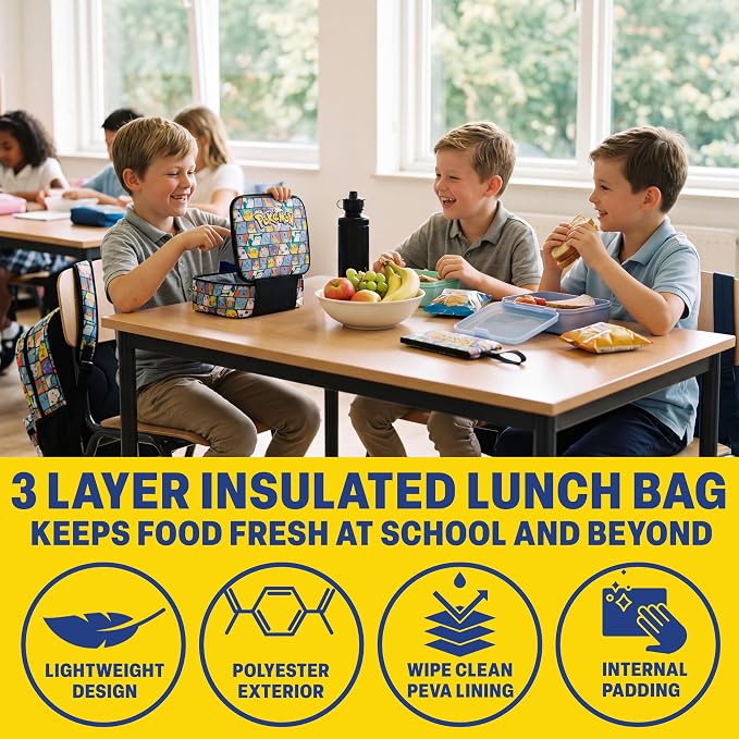 Get Trend Pokemon Boys Backpack 4 Piece Set | 18 In Bookbag with Insulated Lunch Bag, Zipped Pencil Case & BPA-Free Water Bottle, Adjustable Padded Straps, Gifts for Boys - Image 4