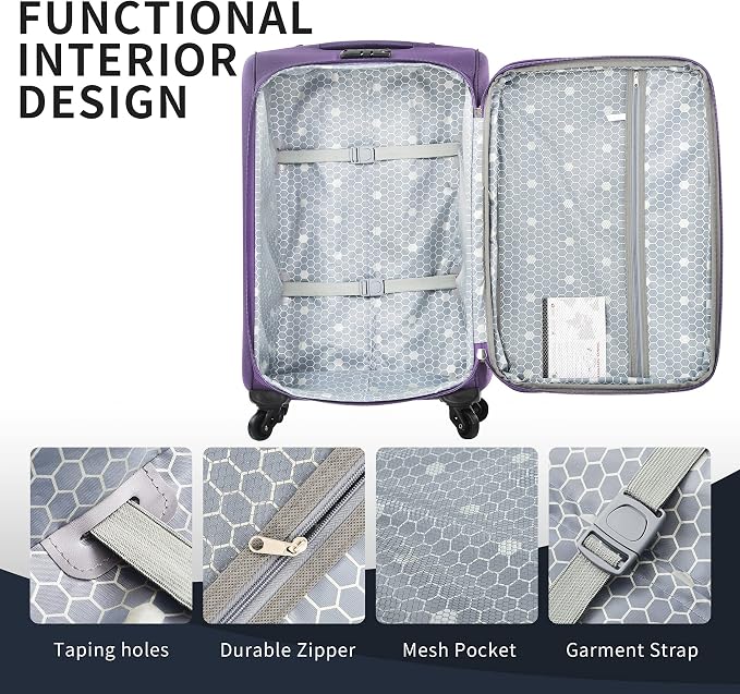 Merax Softside Luggage Set Softshell Lightweight 3 Piece Spinner Suitcase | Travel Suitase with TSA Lock Spinner Wheels Lightweight Upright Luggage,Purple - Image 6