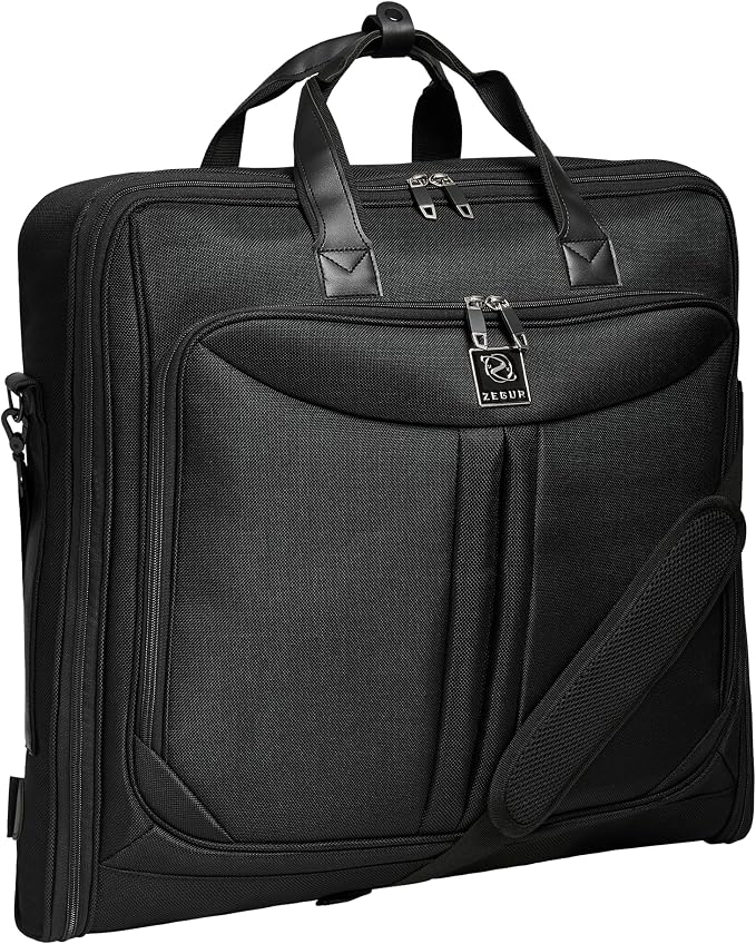 ZEGUR Premium Suit Garment Bag Carry On - Hangs 4 Suits - Travel & Business with Shoulder Strap and Laptop Compartment by ZEGUR