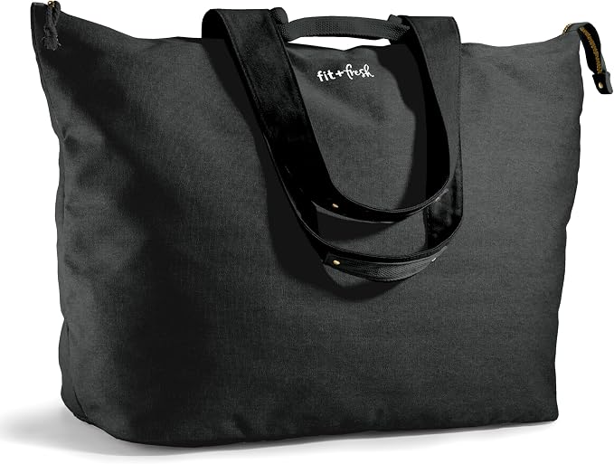 Fit & Fresh XL Beach Tote Bag for Women – XL Travel Tote with Zipper & Pockets, Oversized Canvas Pool Bag, Weekender Carry-On by fitfresh