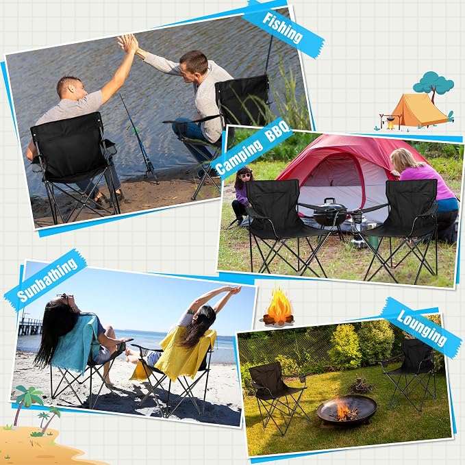 HaSteeL Large Camping Chairs, 2-Pack Portable Beach Chair for Adults, Black Folding Chair for Lawn Backyard Outdoor Fishing Hiking Travel Picnic Tailgating Sport, Carrying Bag & Cup Holder - Image 8