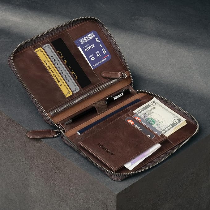 TORRO Travel Wallet – Genuine Leather Travel Organiser with Passport Holder and Detachable Cardholder - Image 3