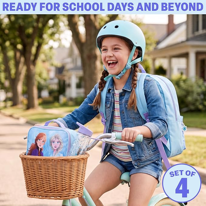 Get Trend Disney Frozen Kids Backpack 4 Piece Set | 18 inch Bookbag, Insulated Lunch Bag, Zipped Pencil Case & BPA-Free Water Bottle, School, Travel, Elsa Anna Gifts for Girls - Image 5