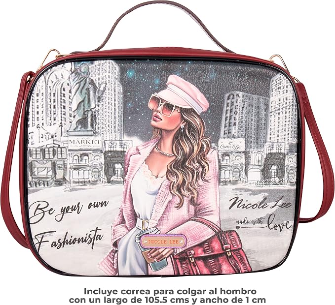 Nicole Lee Travel Handbag Crossbody Set with 3 Fashion Print Makeup Pouches, Women's Cosmetic Toiletry Organizer (Sara is Soft but Strong) - Image 7