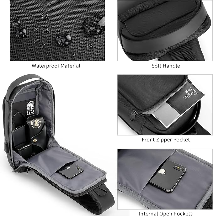 Kingsons Sling Crossbody Bag Anti-theft Chest Shoulder Backpack for Men Waterproof Minimalist Casual Daypack for Travel Gym - Image 3