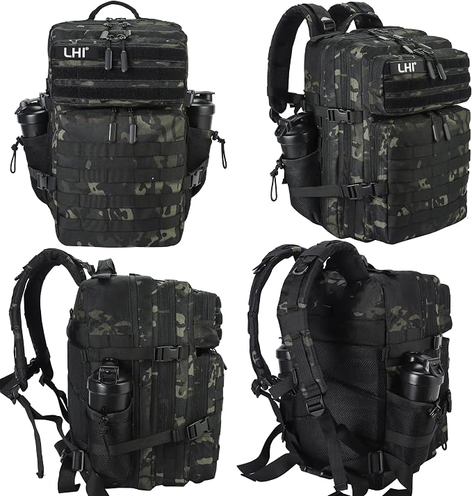 LHI Military Tactical Backpack for Men and Women 45L Army 3 Days Assault Pack Bag Large Rucksack with Molle System - Black CP - Image 2