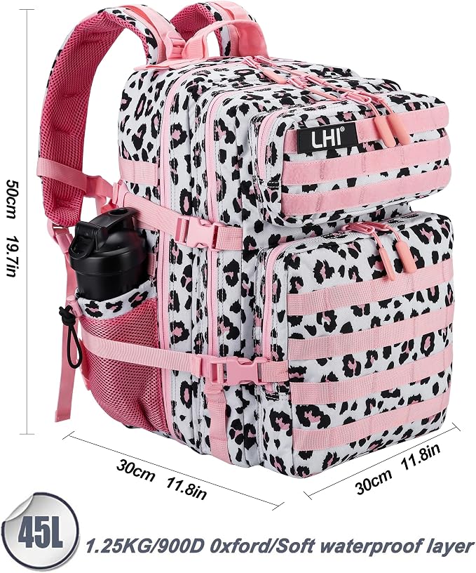 LHI Military Tactical Backpack for Men and Women 45L Army 3 Days Assault Pack Bag Large Rucksack with Molle System - Pink Leopard - Image 3