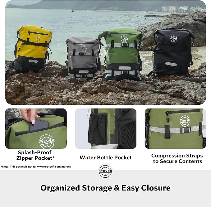 STOVER 30/40/55L Waterproof Dry Backpack & Phone Case - Large Floating Dry Bag for Kayaking, Travel, Hiking, Fishing, Camping, Motorcycles & Beach, Heavy-Duty Roll Top Men/Women (Green) - Image 6