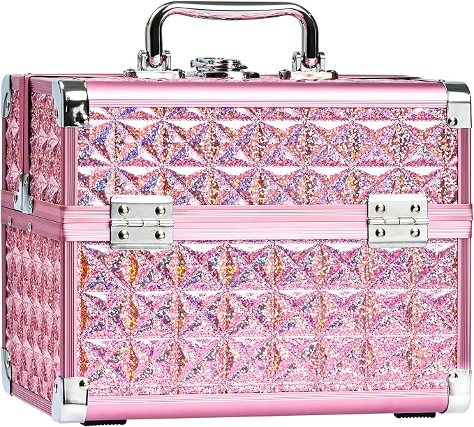 Makeup Case Organizer,Makeup Train Case, Trays Cosmetic Box Portable, Profesional for Salon Barber,Pink - Image 7