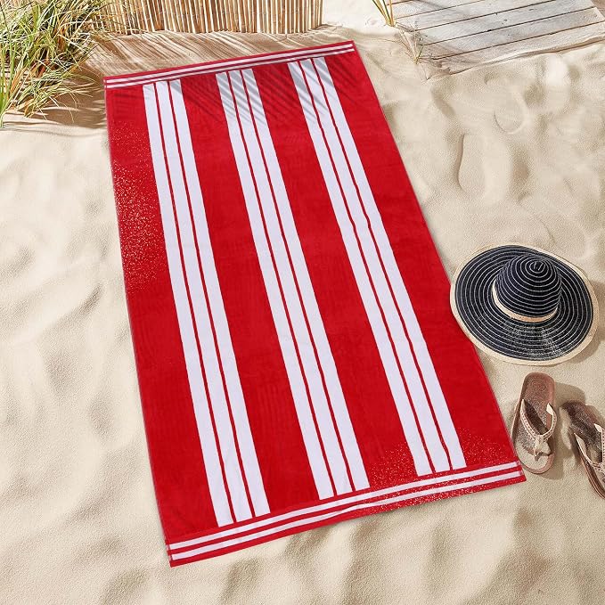 Superior Cotton Cabana Striped Beach Towels, Colorful Towels for Adult, Kid, Pool, Swimming, Sand, Travel, Large Oversized, Absorbent, Fast Drying, Bath Basics, Cabana Collection, 1 Piece, Red - Image 8
