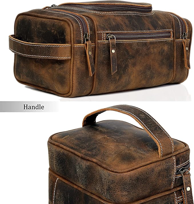 VC VINTAGE COUTURE Leather Toiletry Bag for Men Extra Large Leather Men's Toiletry Bag for Traveling Real Leather Dopp Kit for Men Leather Shaving Bag for Travel - Image 4