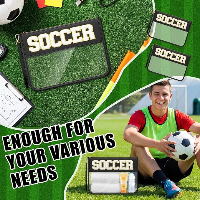 6 Pcs Soccer Gifts for Team, Chenille Letter Clear Makeup Bags, Black PVC Zipper Pouch Set for End of Season Banquet, Senior Night, Watch Party Favors - Image 6