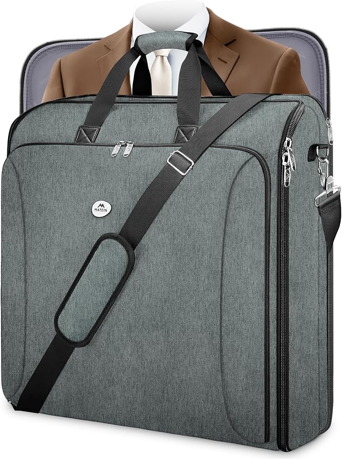 MATEIN Travel Garment Bag, Large Suit Bag Travel Up to 6 Suits, Grey | Wrinkle Free, 2 in 1 Hanging Luggage, Folding Suitcase, Cover for Shirts Dresses Coats, For Business Trips, Adjustable Strap by MATEIN