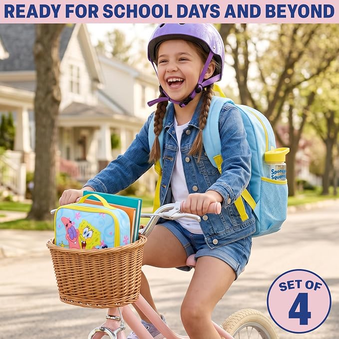 Get Trend SpongeBob SquarePants Kids Backpack 4 Piece Set for Boys, Girls | 18 Inch Bookbag with Insulated Lunch Bag, Zipped Pencil Case & BPA-Free Water Bottle, Back to School Gifts for Kids - Image 5